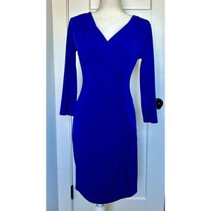 Calvin Klein Bodycon 3/4 Sleeve Dress Electric Blue Ruched Side Women's Size 4